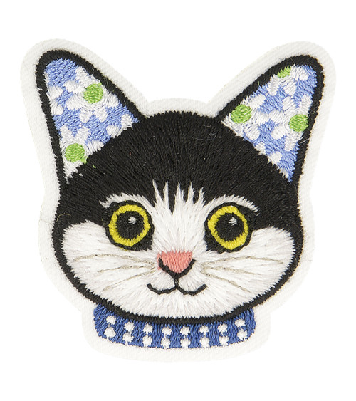 Black kitten iron-on badge 5cm x 4.5cm