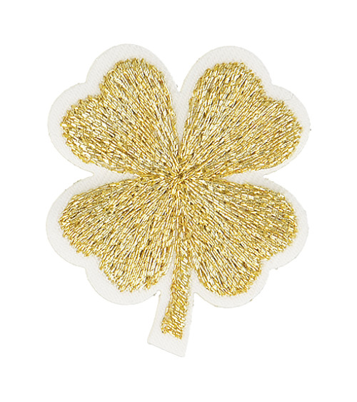 Gold lurex clover iron-on badge 3cm x 2.5cm