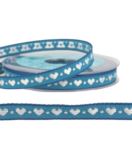 Bobina da 10 m Treccia jacquard a cuore da 10 mm di poliestere Roy Blue