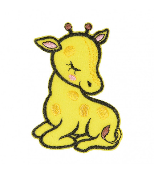 Sleeping animal iron-on badge organic fabric giraffe 6cm x 4cm