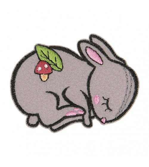 Sleeping animal iron-on badge organic fabric rabbit 5.5cm x 4.5cm