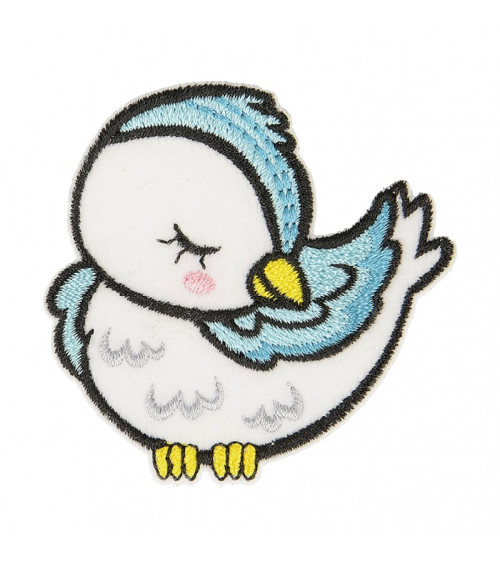 Iron-on patch sleeping animal organic fabric bird 5cm x 5cm