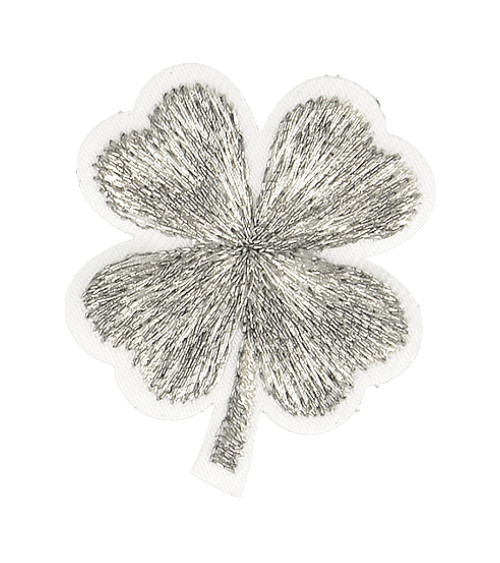 Silver lurex clover iron-on badge 3cm x 2.5cm