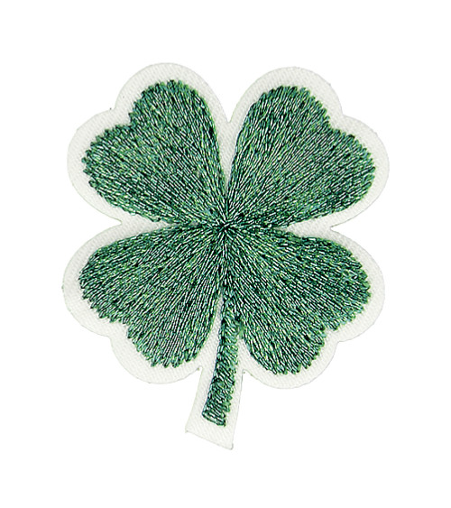 Green lurex clover iron-on badge 3cm x 2.5cm