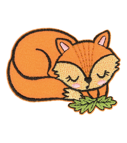 Set of 3 iron-on patches sleeping animal organic fabric fox 5.5cm x 4.5cm