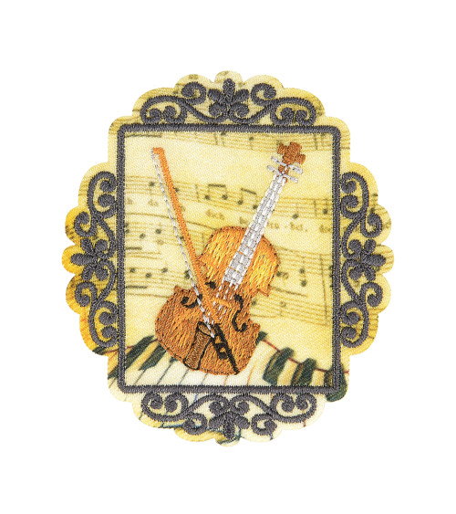 Juego de 3 parches termoadhesivos de violín vintage de 6 cm x 5 cm