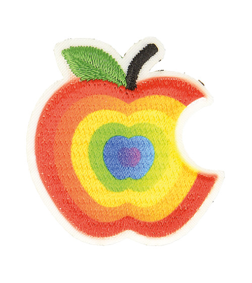 Set of 3 multi-colored bitten apple iron-on patches 3cm x 3cm