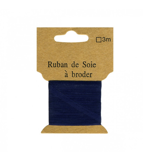 Stickerei-Seidenband 4 mm, 3 Meter, Marineblau