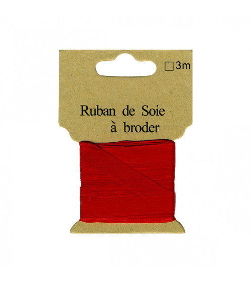 7mm Silk Ribbon for Embroidery, 3 Meters, Bright Red