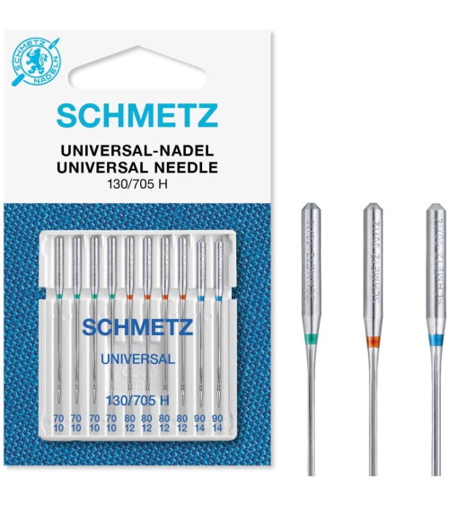 10 Schmetz 130/705 H universal needles size 70-90