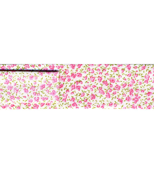 25m spool bias binding with small pink flowers 20mm