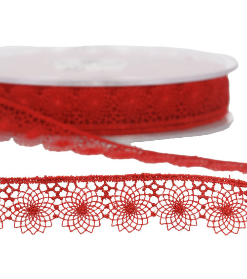 Spool 14.4m embroidered tulle 16mm Red