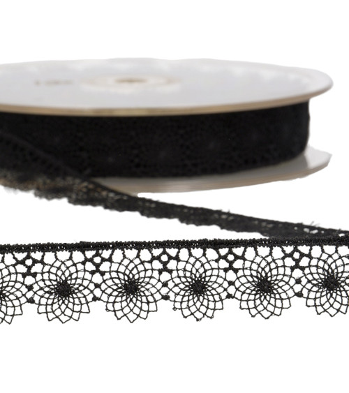 Spool 14.4m embroidered tulle 16mm Black