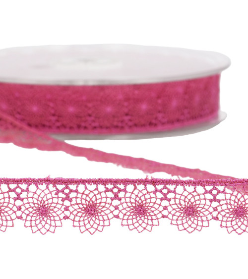 Bobina da 14,4 mt in tulle ricamato da 16mm Fucsia