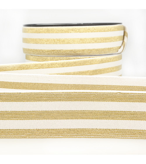 40mm white/gold metal striped elastic by the meter