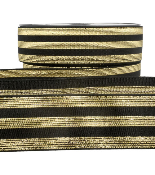 40mm black/gold metal striped elastic by the meter