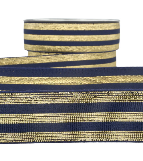 40mm navy/gold metallic striped elastic by the meter