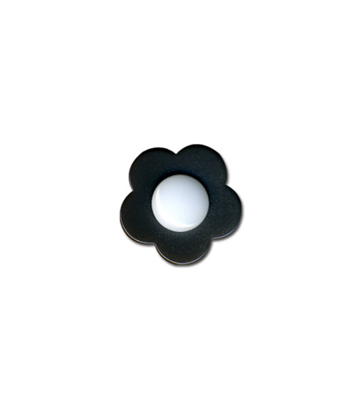 White heart flower button 14mm black