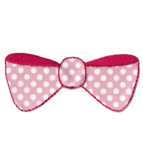 Pink polka dot bow iron-on badge