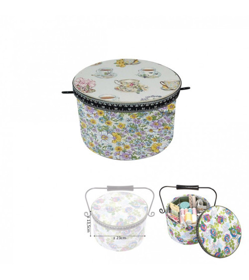 Round sewing box 22x13.5cm teacups and liberty