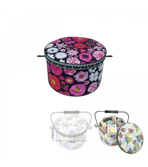 Round sewing box 22x13.5cm 3D pink flowers