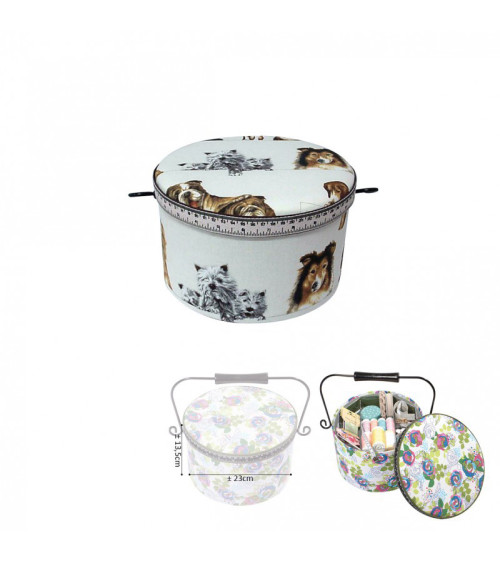 Round sewing box 22x13.5cm dogs