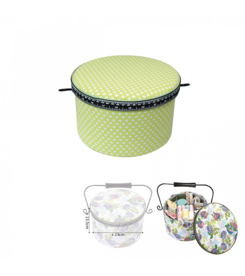 Round sewing box 22x13.5cm green polka dots