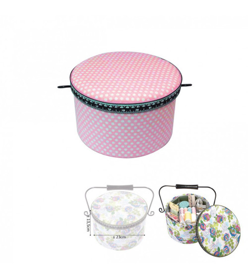 Round sewing box 22x13.5cm light pink polka dots