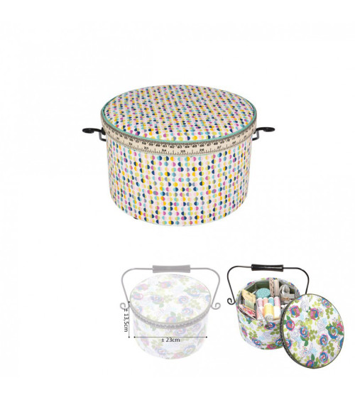 Round sewing box 22x13.5cm multi-colored polka dots light background