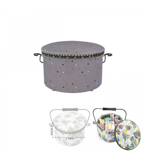 Round sewing box 22x13.5cm multi-colored stars gray background