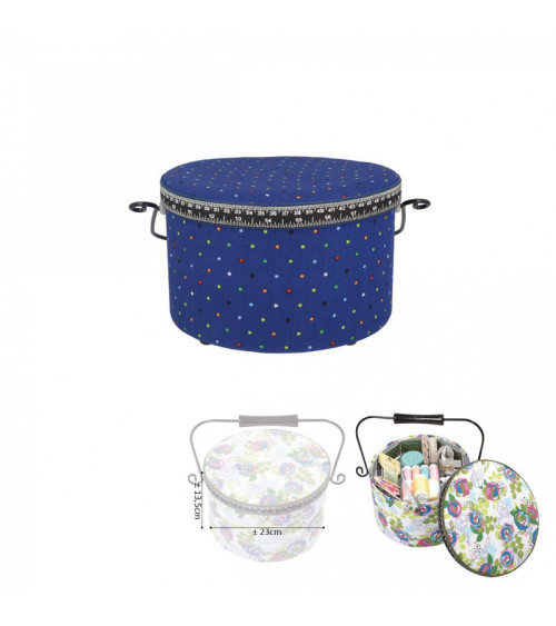 Round sewing box 22x13.5cm multi-colored stars on blue background