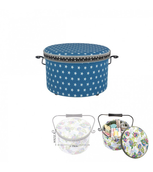 Round sewing box 22x13.5cm blue stars