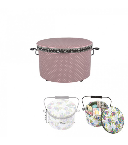 Round sewing box 22x13.5cm pink polka dots