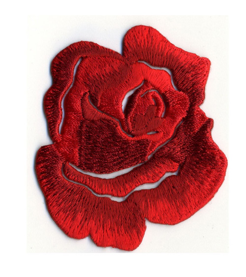 Bright Red Rose Iron-On Badge