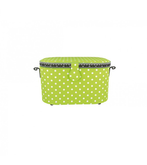 Oval sewing box 21x31x18cm green polka dots