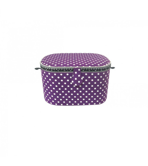 Oval sewing box 21x31x18cm purple polka dots