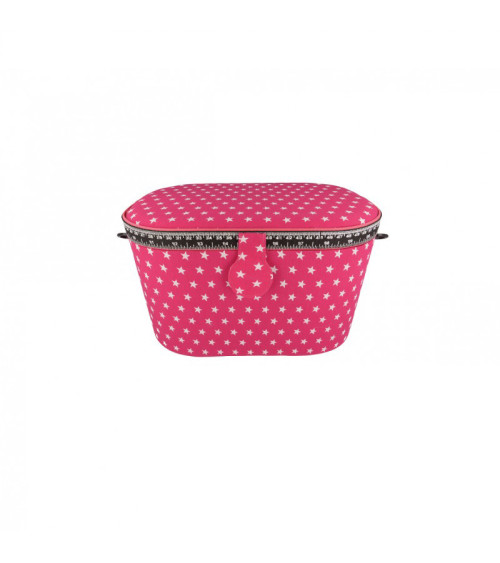 Oval sewing box 21x31x18cm pink stars