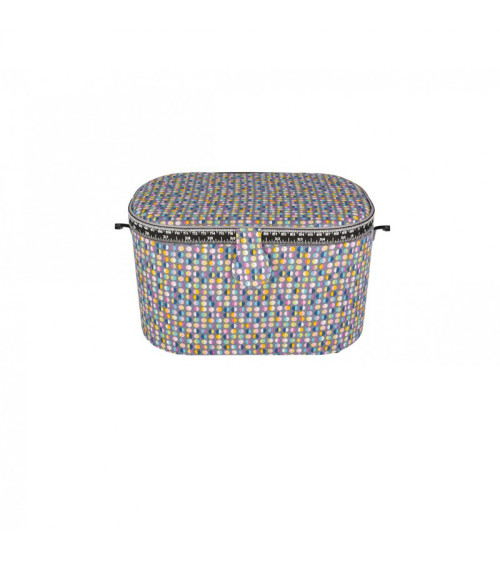 Oval sewing box 21x31x18cm multi-colored polka dots gray background