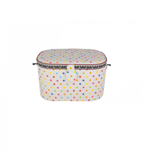 Oval sewing box 21x31x18cm multi-colored polka dots white background