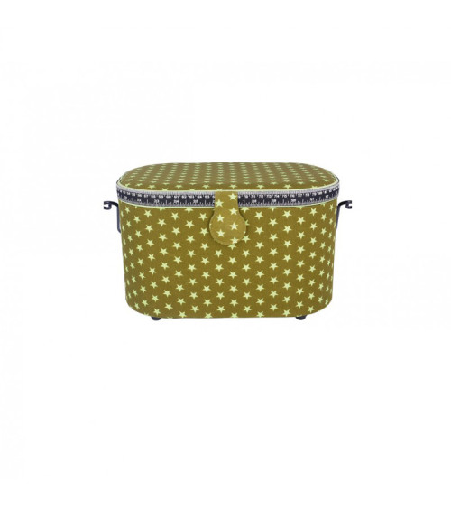 Oval sewing box 21x31x18cm green stars