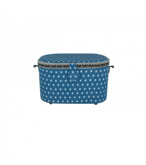 Oval sewing box 21x31x18cm blue stars