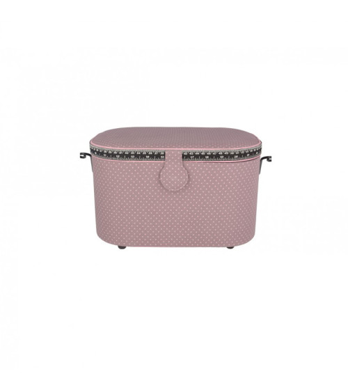 Oval sewing box 21x31x18cm pink polka dots