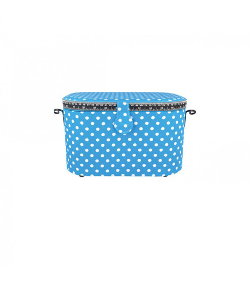 Oval sewing box 21x31x18cm blue polka dots