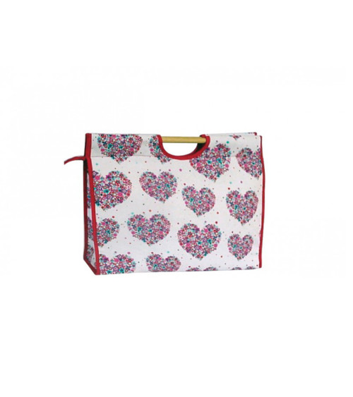 42cm quilted fabric knitting bag with red flower hearts