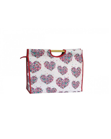 Sac à tricot en tissu matelassé 42cm cœurs en fleurs rouges