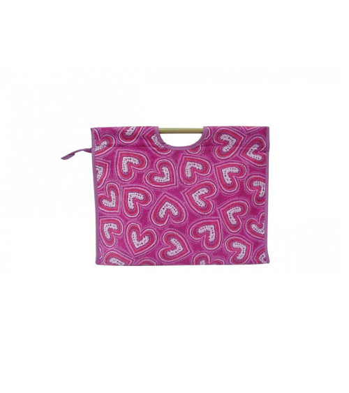 Quilted fabric knitting bag 42cm pink hearts