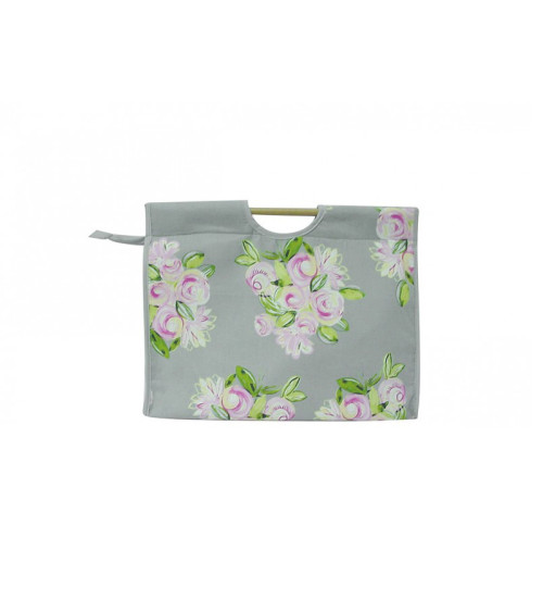 Quilted fabric knitting bag 42cm watercolor flowers on gray background