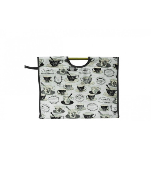 42cm Quilted Fabric Knitting Bag Black and White Teacups