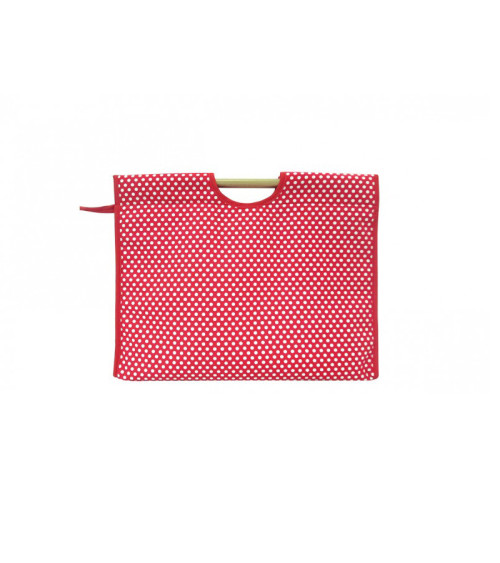 42cm quilted fabric knitting bag with red polka dots