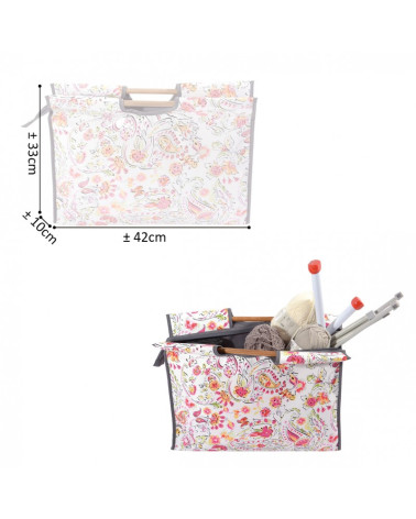 Sac à tricot en tissu matelassé 42cm cœurs en fleurs rouges